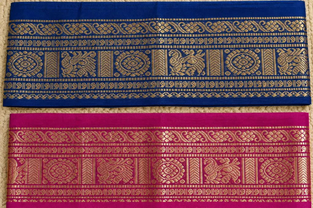 Royal Blue and Magenta Banarasi Borders.webp