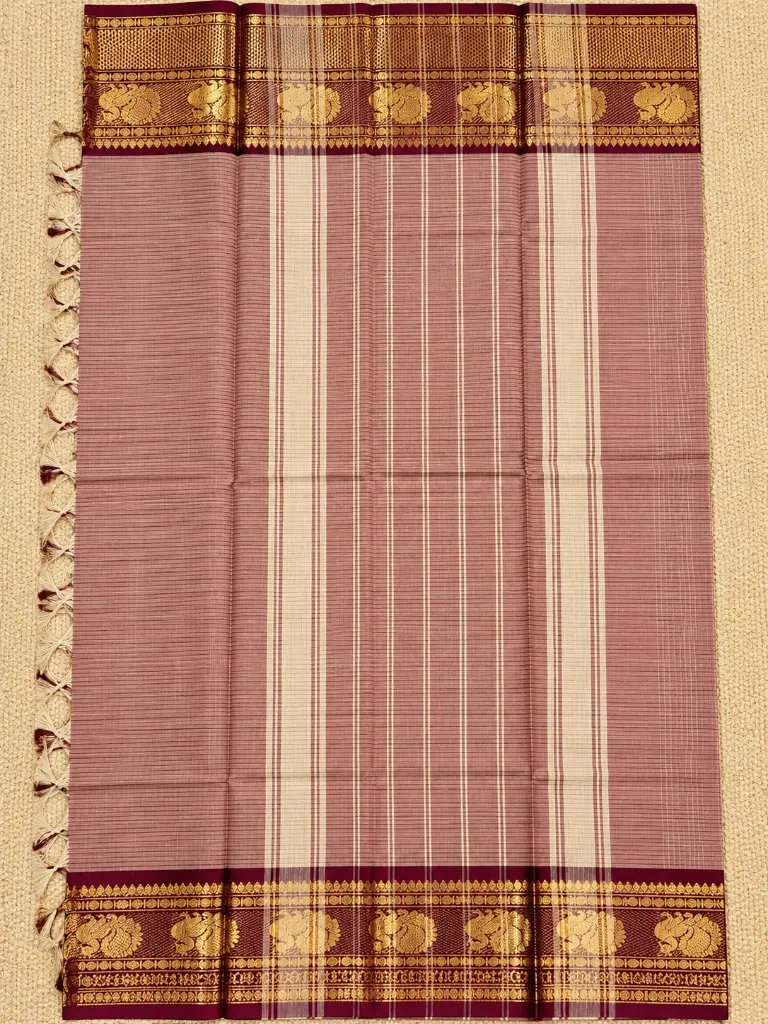 Dusty Rose Saree with Peacock Zari Borders.webp