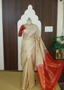 Ivory Cream Soft Silk Saree with Crimson Red Contrast Pallu