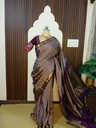 Pure Silk Saree – Mauve Grey with Royal Purple Pallu
