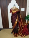 Premium Pure Silk Saree in Chocolate Brown with Maroon Heritage Border