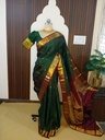 Emerald Green Pure Silk Saree with Maroon Temple Border