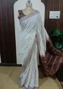 Pure Handloom Udupi Cotton Saree – Off White Checks with Brown Pallu