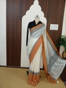 Classic Off-White Cotton Saree with Copper Brown Border