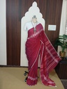 Magenta Pink Pure Cotton Saree with White Warli Art Border