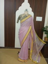 Pastel Pink Handloom Cotton Saree with Mustard & Ochre Border
