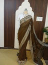 Earthy Brown Handloom Cotton Saree with Geometric Tribal Border