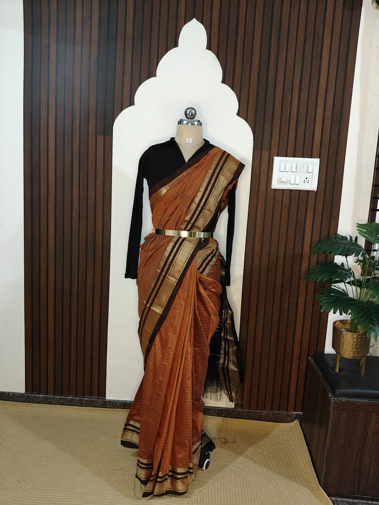 [SUP-ILK-006] Rust Copper with Black Pallu & Zari Border