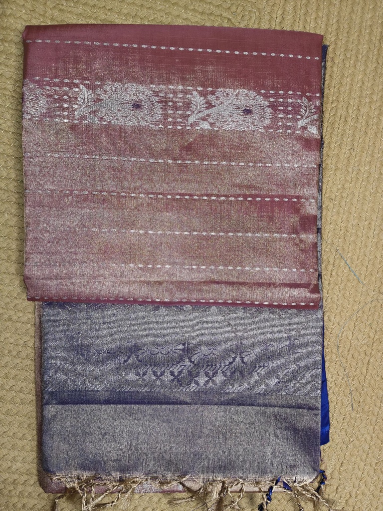[SUP-HLT-001] Tissue Handloom-Plum & Deep Purple Saree with Silver Zari Motifs
