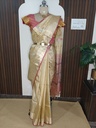Tissue Handloom- Lemon Gold with Dusty Peach Jacquard Pallu