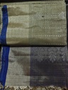 Tissue Handloom- Champagne Gold with Royal Blue Zari Pallu