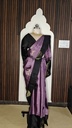 Pure Silk Lilac Purple Saree with Black Border & Gold Floral Motifs