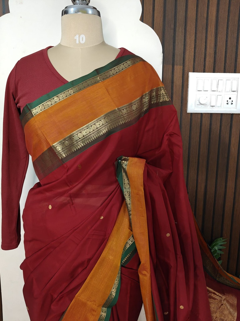 [SUP-KC-001] Maroon Pure Kanchi Cotton Saree – 120 Count | Rich Pallu