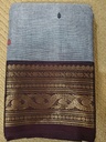 Grey-Blue Saree with Rich Brown & Antique Gold Border- kanchi cotton