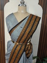 Kanchi Cotton Saree – Grey with Thread-Work Border