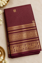 Maroon Checked Saree with Rich Gold Zari Border & Traditional Motifs Kanchi cotton saree